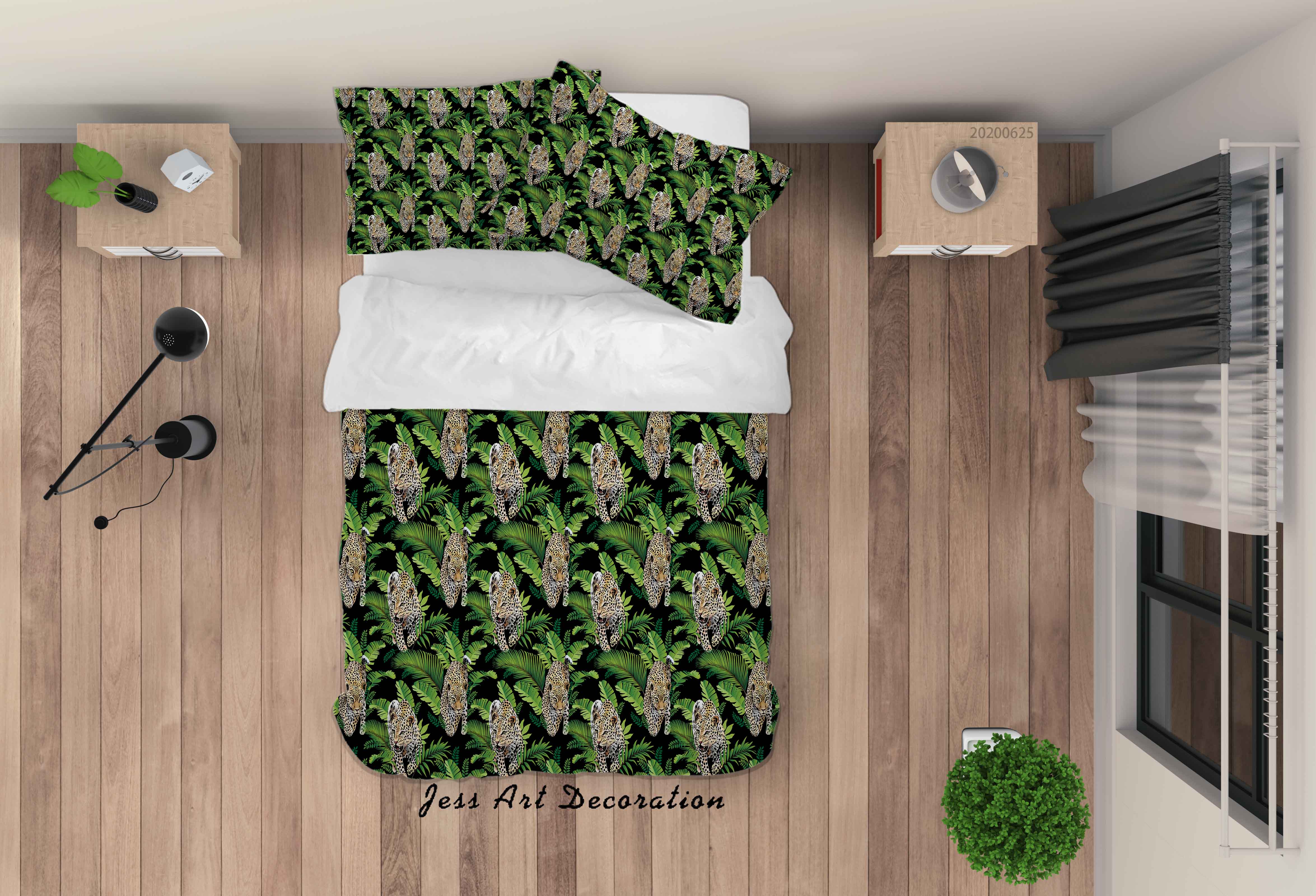 3D Green Leopard Plants Quilt Cover Set Bedding Set Duvet Cover Pillowcases Sf72