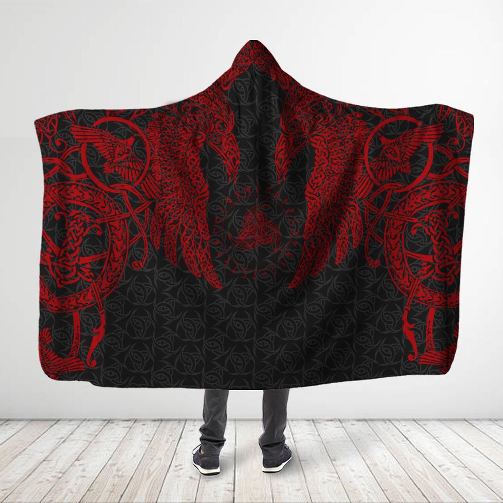 ViticStore™ 3D All Over Printed Viking Red Raven And Triskele Hooded Blanket