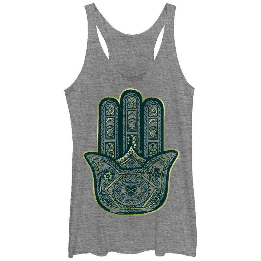 CHIN UP Women’s Distressed Hamsa  Racerback Tank Gray Heather