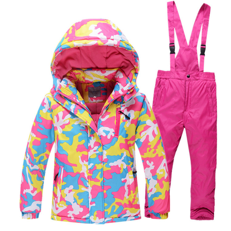 Children Snow suit Coats Ski suit sets outdoor Gilr/Boy skiing snowboarding clothing waterproof thermal Winter jacket + bib pant alx