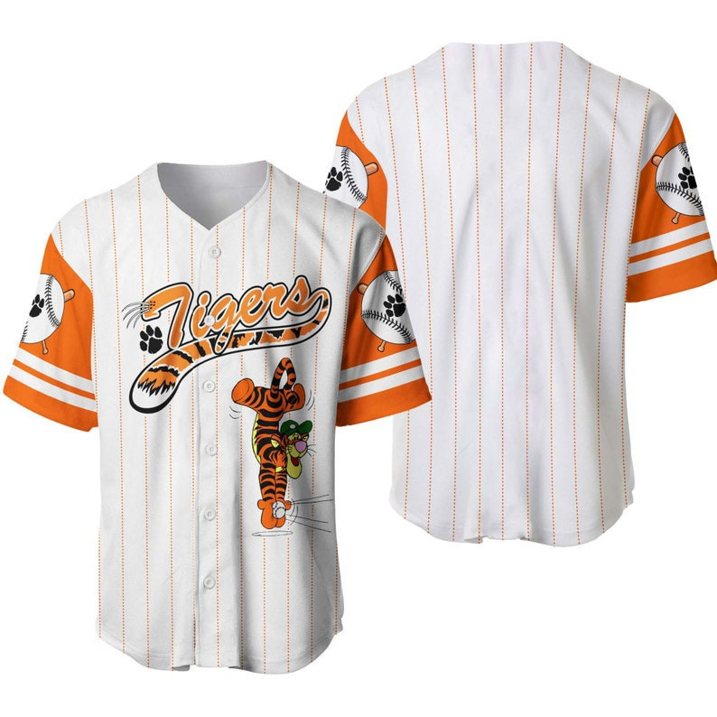 Tigger Tiger Winnie The Pooh All Over Print Pinstripe Baseball Jersey – White