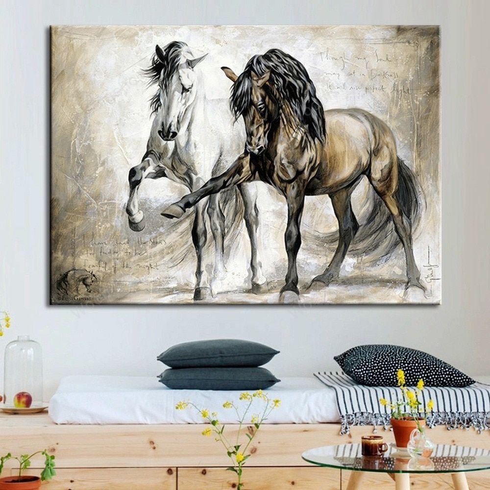 Retro Horse Canvas Painting Hd Spray Animal Print Strong Powerful Wall Art Pictures For Living Room Home Decor Mural Posters