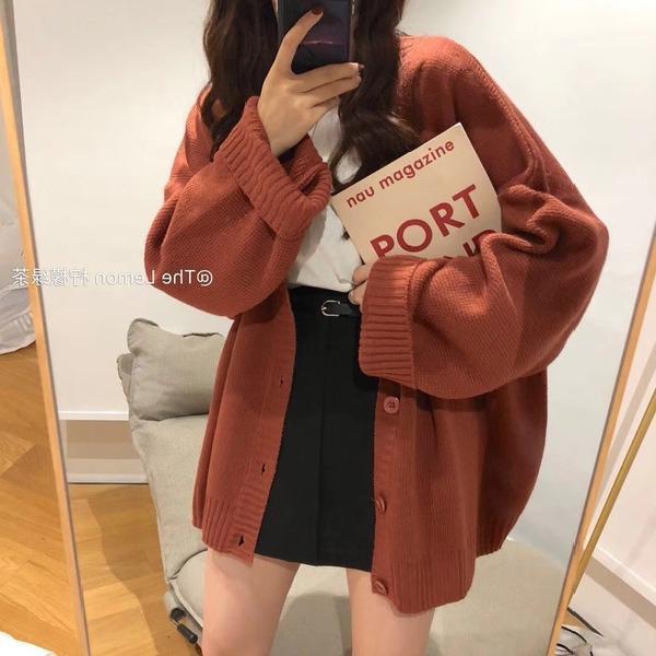 Cardigan Women Full Sleeve V-neck Solid Button Knitwear Retro Lazy Students Korean Style Fashion All-match Simple Sweater Female alx