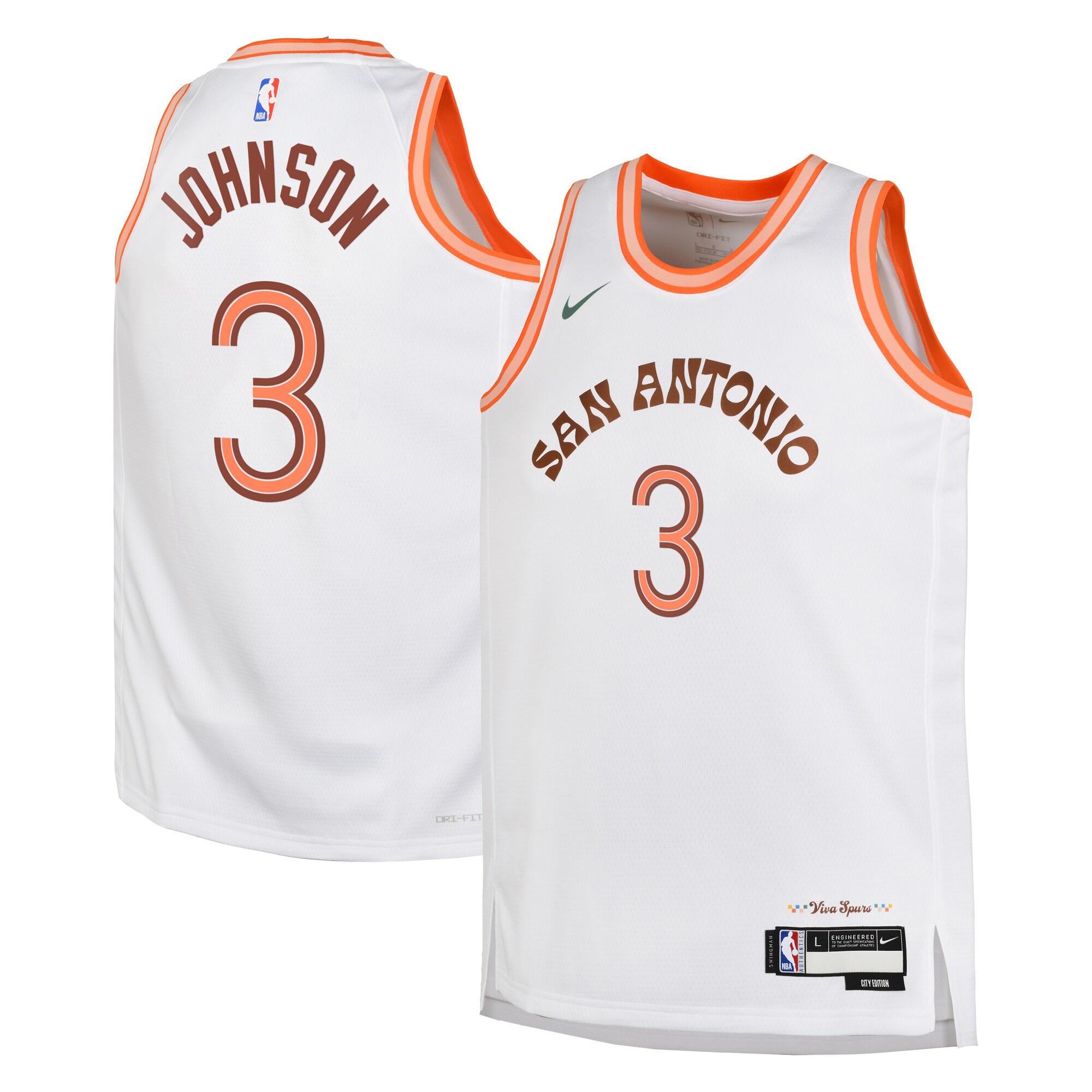 San Antonio Spurs City Edition Swingman Jersey 23 – White – Keldon Johnson – Youth