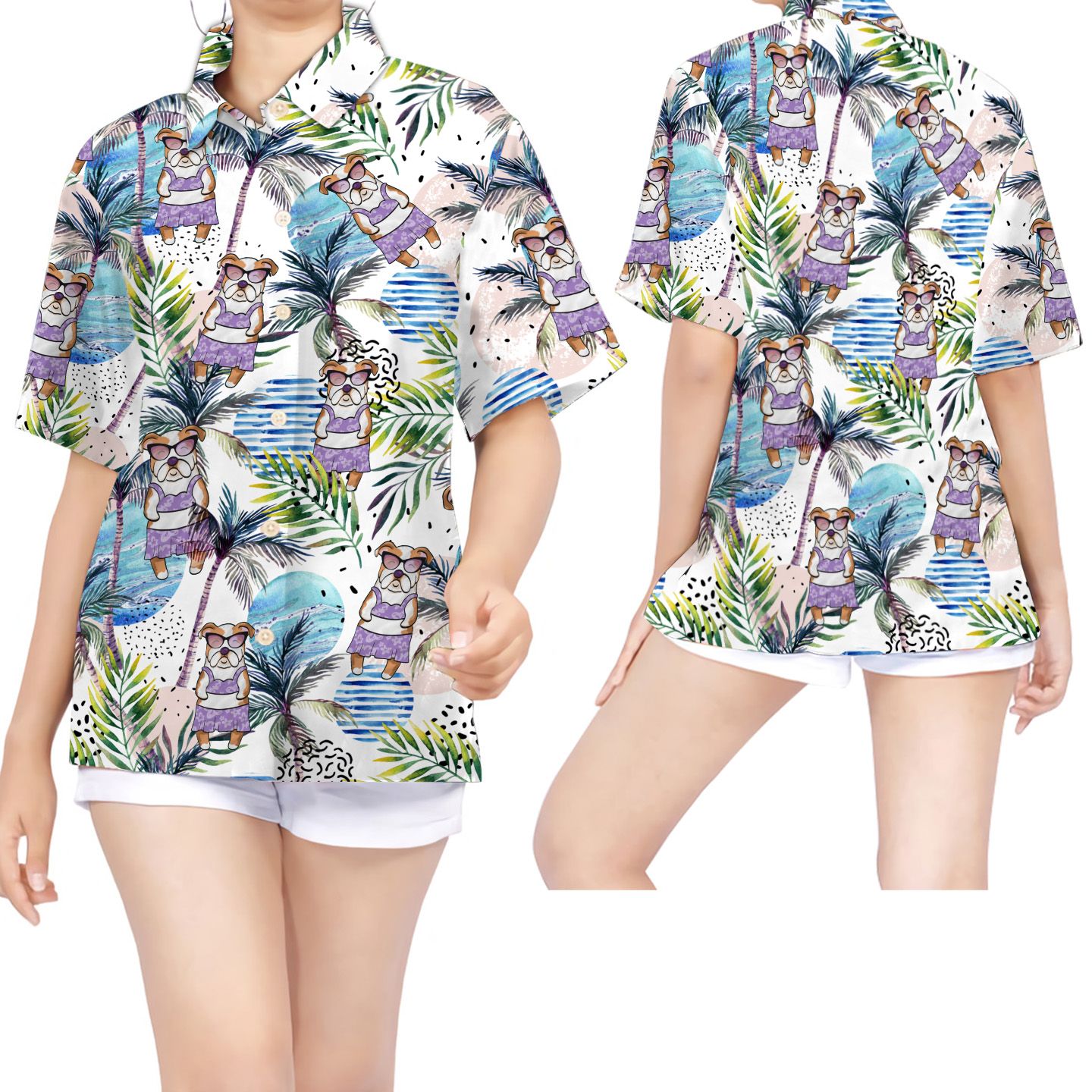 Bulldog And Beach Women Hawaii Shirt For Dog Lovers In Daily Life Ha36256