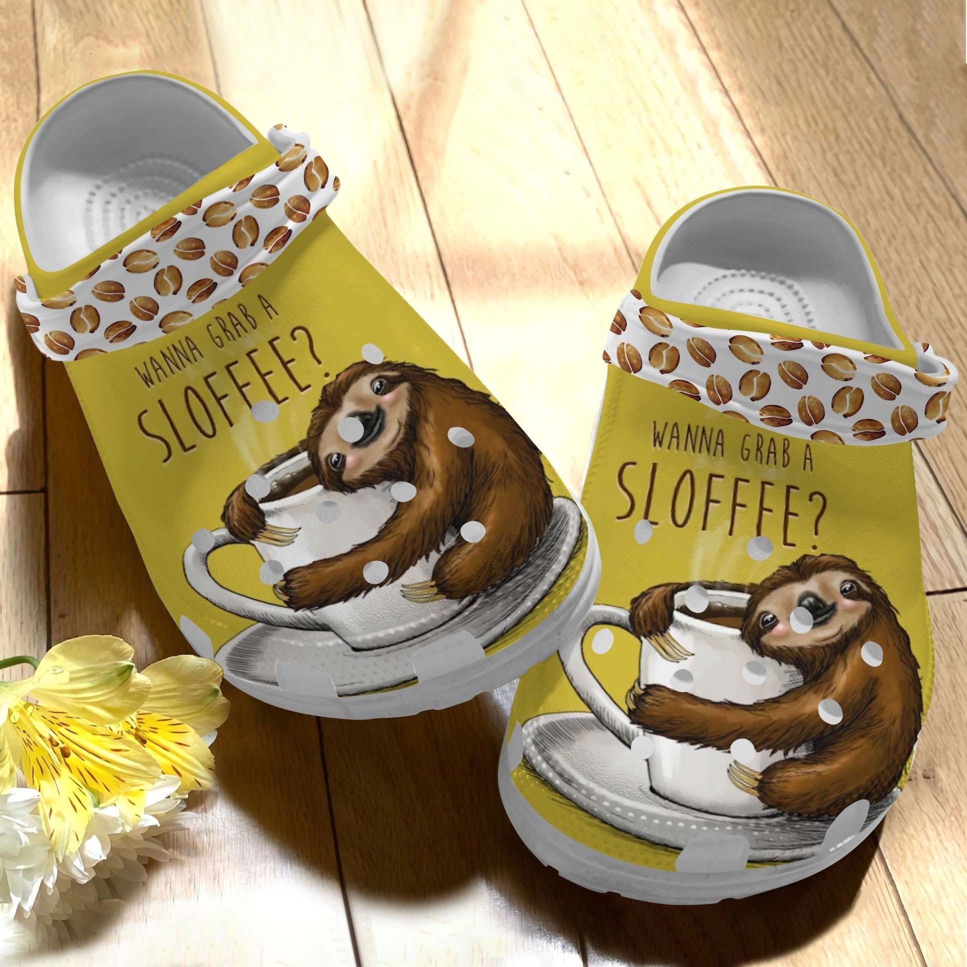 Wanna Grab A Sloffee Shoes – Cute Sloth Crocs Clogs Birthday Gift For Children Kids – Sloffee-Sl – Gigo Smart