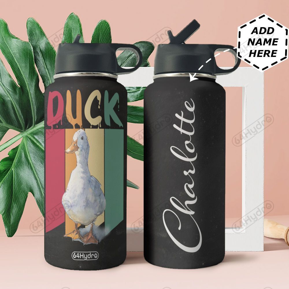 Duck Vintage Retro Personalized Htr1409016 Stainless Steel Bottle With Straw Lid