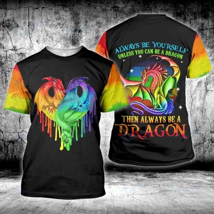 Gaymer 3D Pride Shirt, Lgbt Dragon Rainbow Water Color 3D All Over Printed Shirt, Gaymer Gift