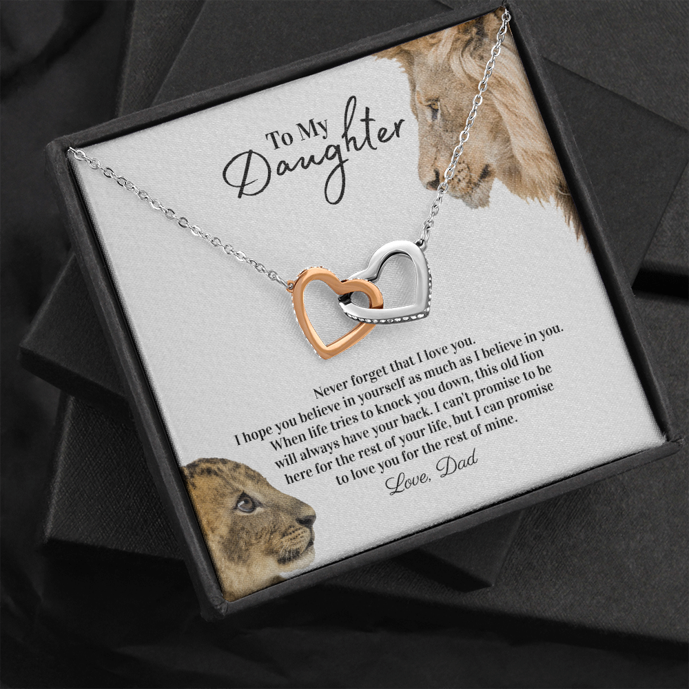 To My Daughter – Father Lion – Interlocking Hearts Necklace