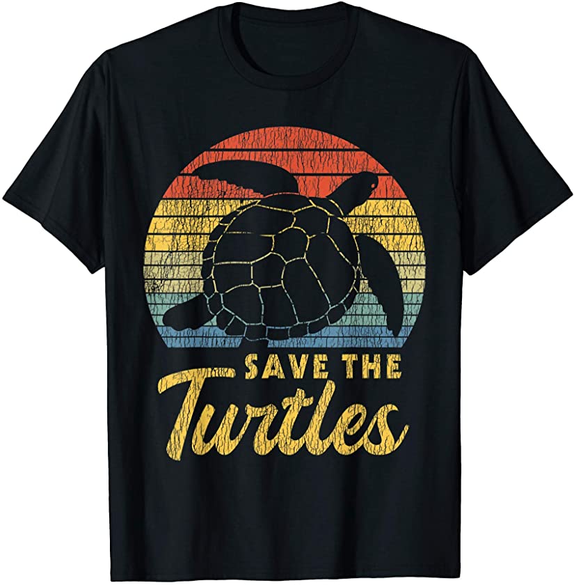 Retro Vintage Save The Turtles Skip The Straw Sea Animal T-Shirt