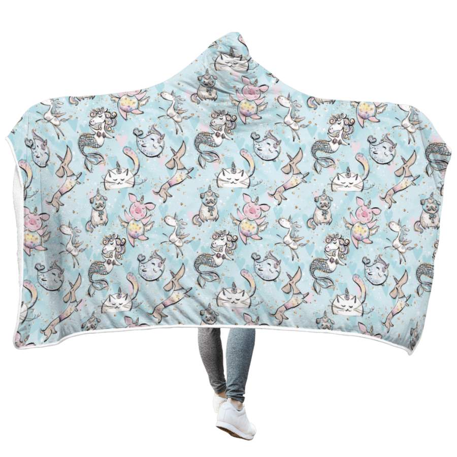 Unicorn and pets Custom Hooded Blanket