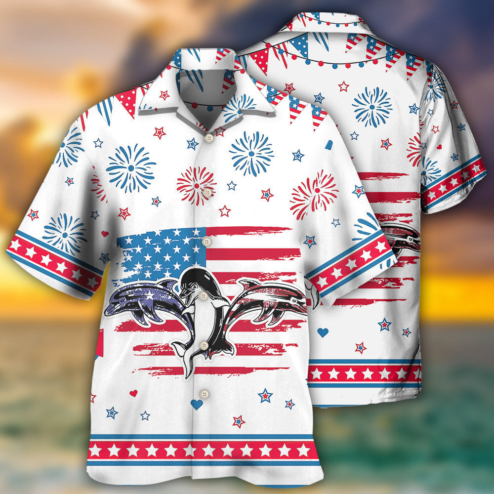 Dolphin Independence Day Funny Dolphin Hawaiian Shirt