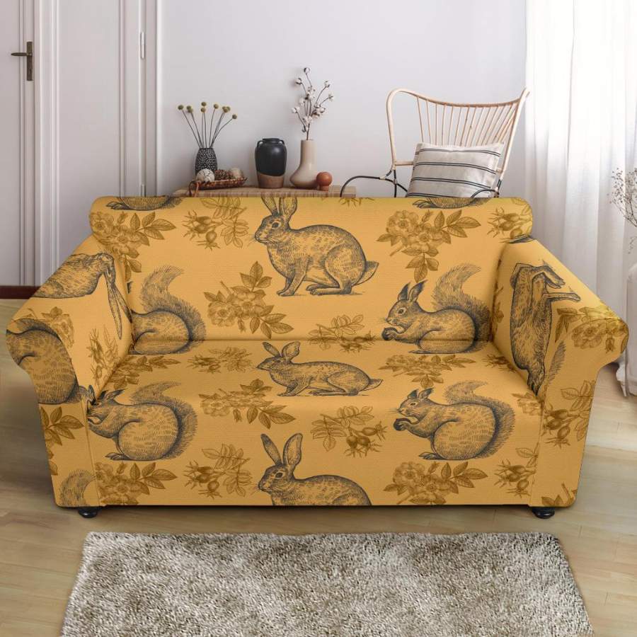 Squirrel Rabbit Pattern Print Loveseat Cover