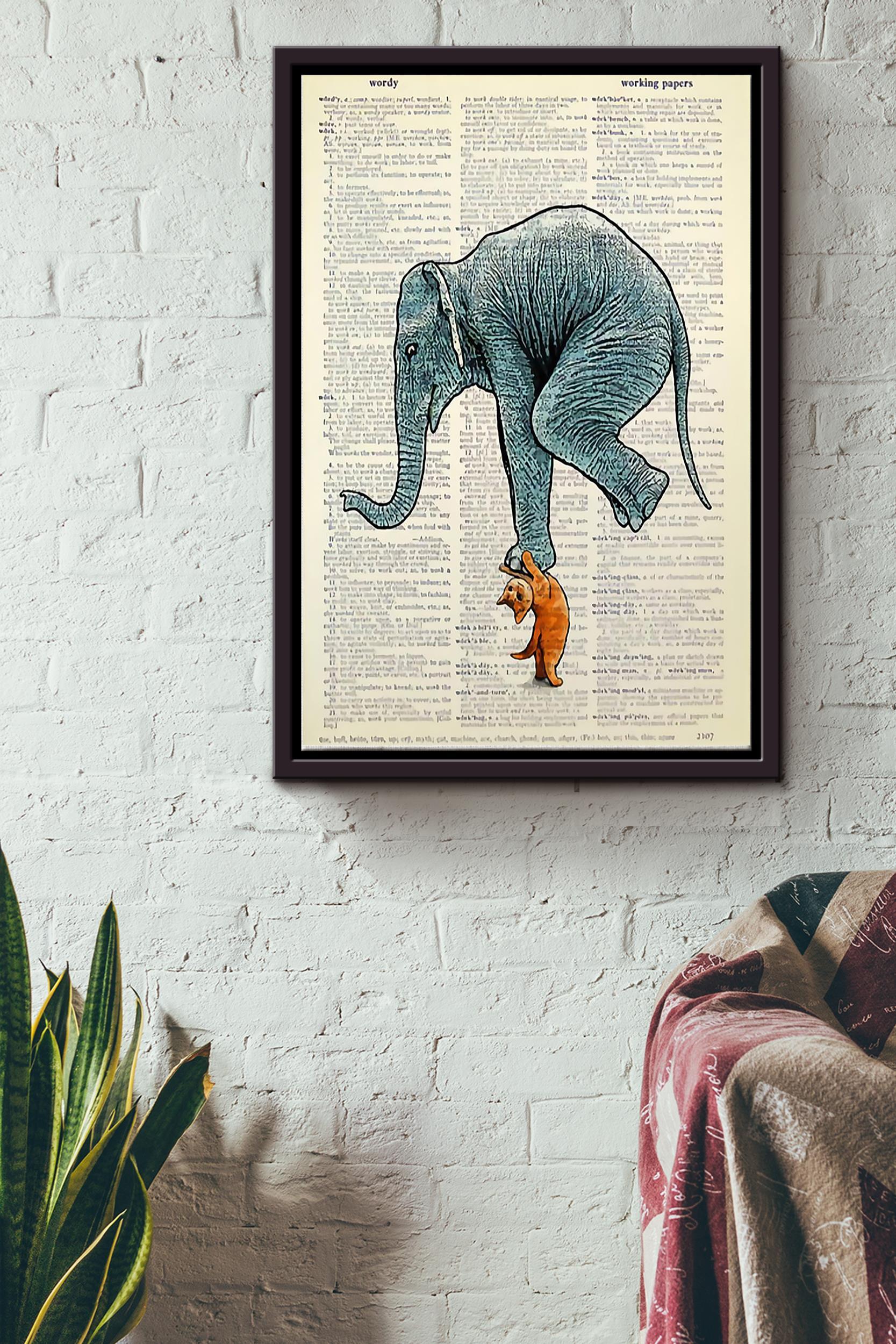 Cat Weightlifting Elephant Vintage Poster Poster