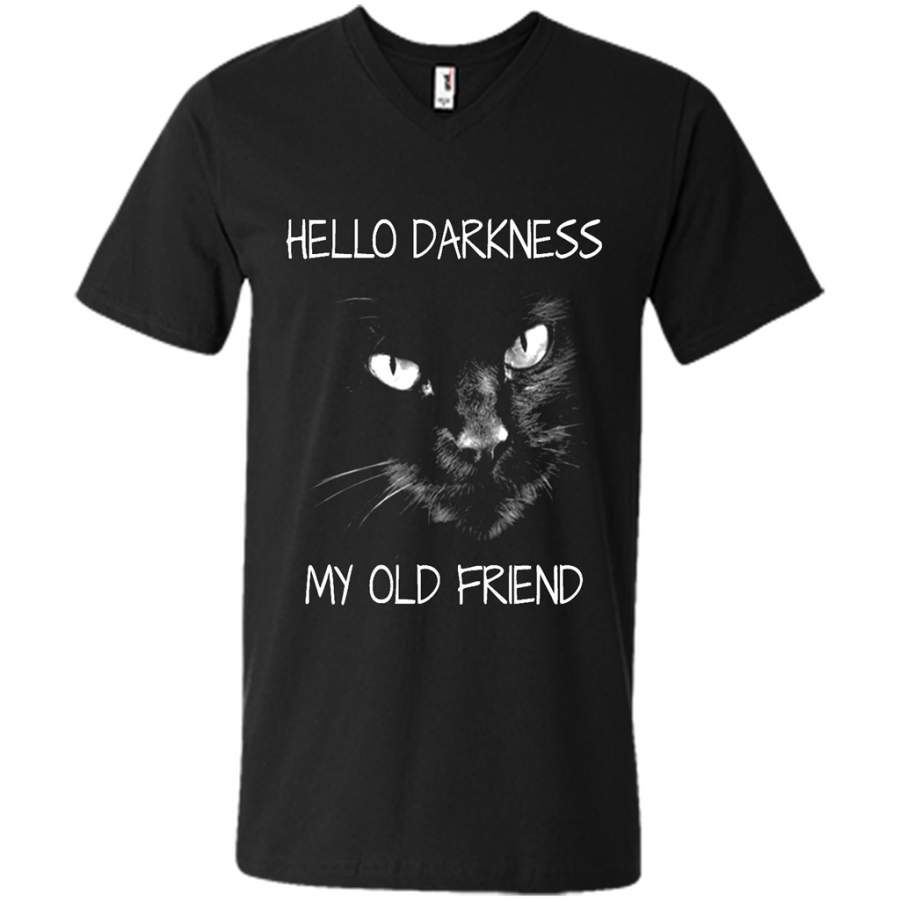 Cat Hello Darkness My Old Friend, Cat Lover Kitten – Canvas Unisex V-Neck Shirt