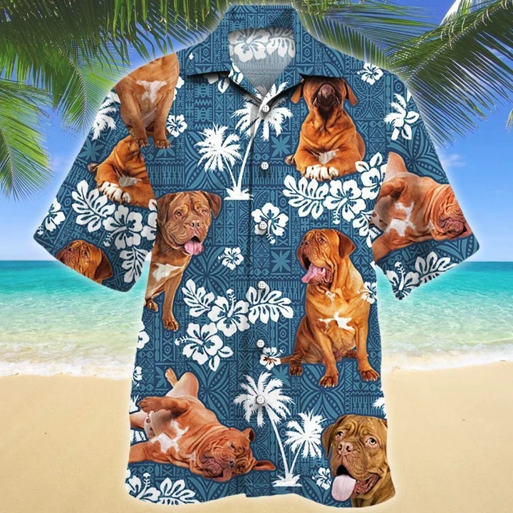 Chubby Pet Dogue De Bordeaux Dog Blue Tribal Pattern Hawaii Shirt Ha93258