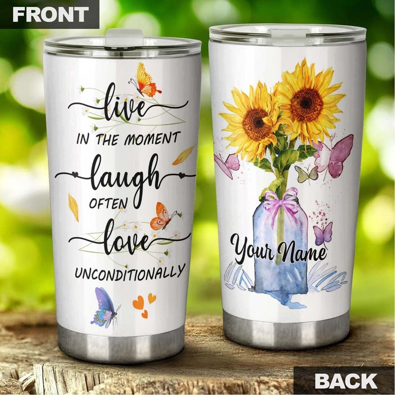 Butterfly Live In The Moment Love Unconditionally Laugh Often Personalized Tumbler-Birthday Gift Christmas Gift For Butterfly Lover For Her