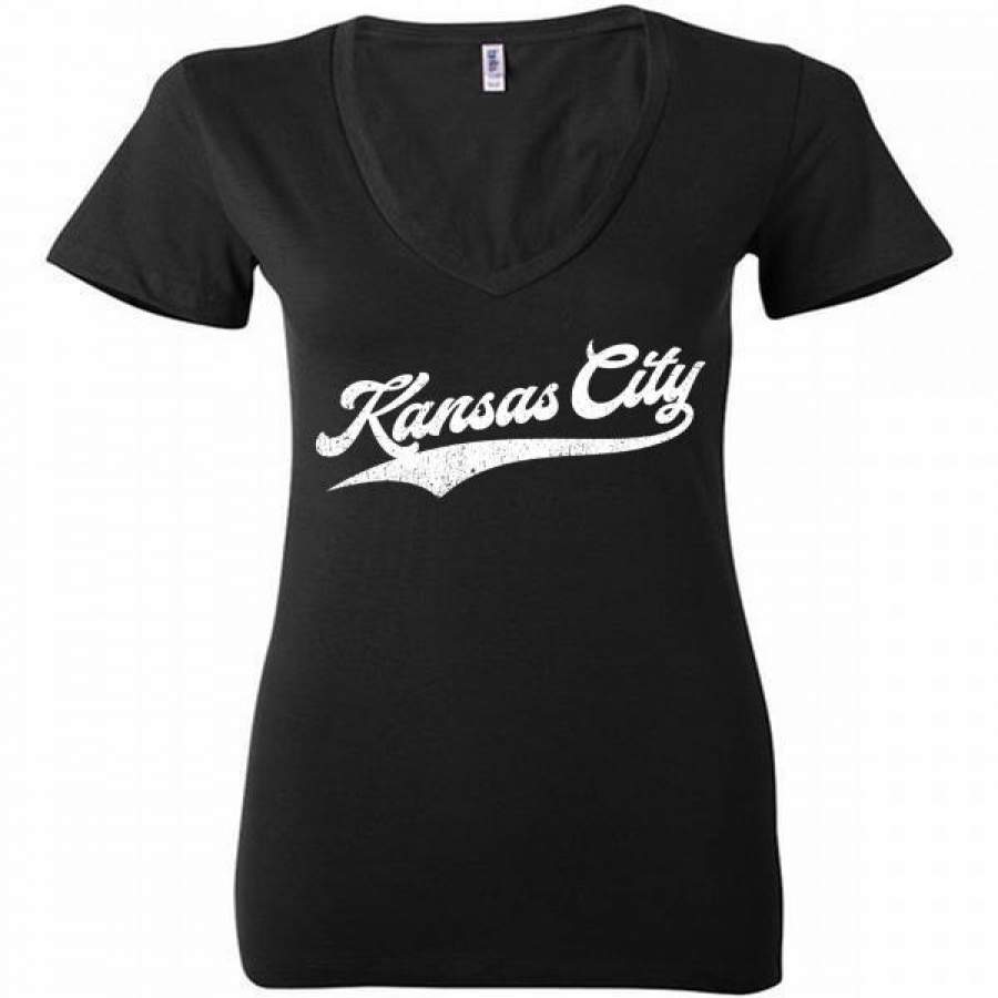 Kansas City Baseball  KC Pride Royal Blue Vintage Ladies Deep V-Neck