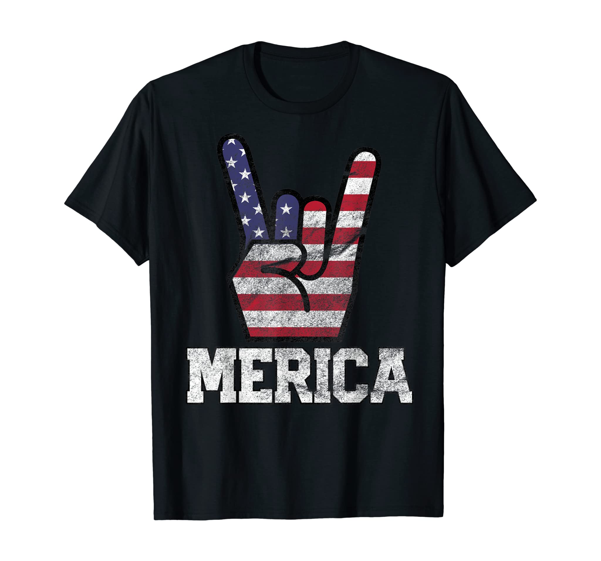 Merica Rock Sign 4th of July Vintage American Flag Retro USA T-Shirt