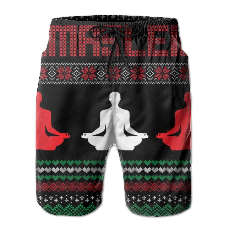 2 Pack Yoga Namasleigh Ugly Christmas Sweater 2023 Poster Men Swim Trunks Drawstring Elastic Waist Quick Dry Beach Shorts With Mesh Lining Swimwear Bathing Suits