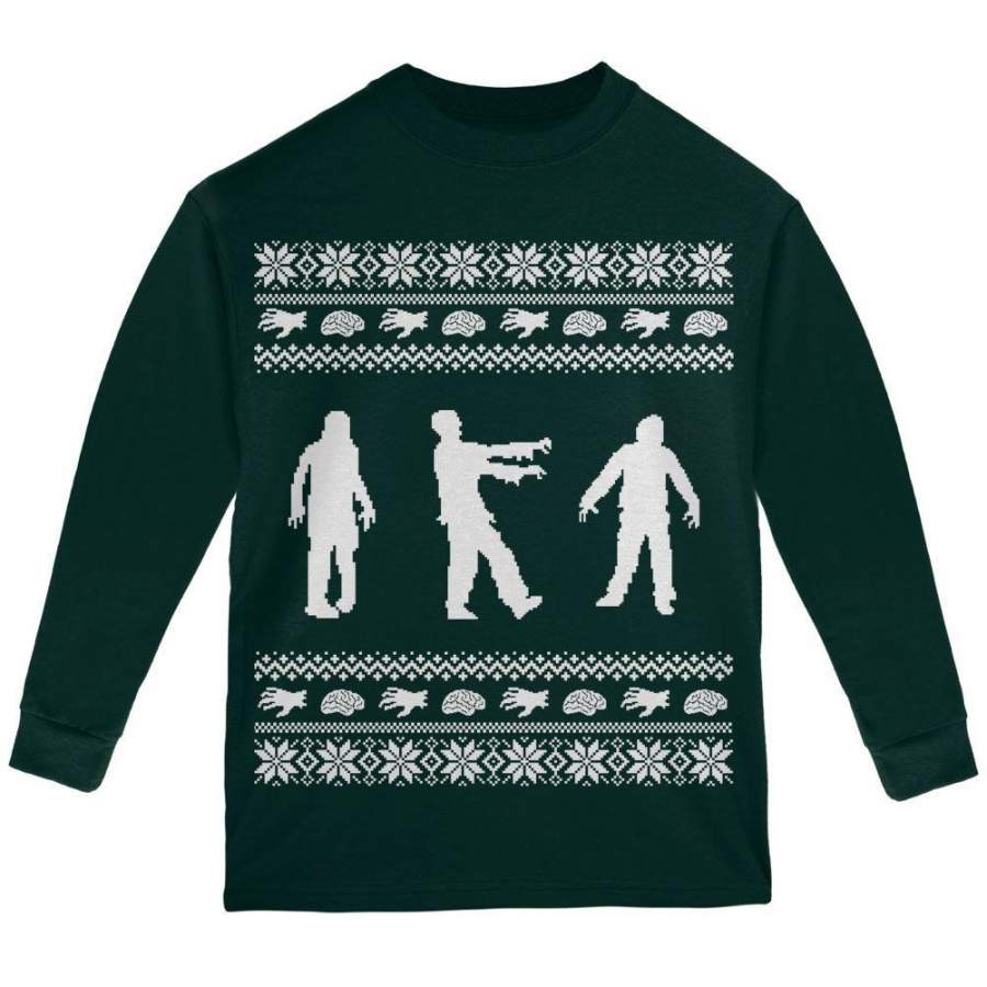 Zombie Ugly Christmas Sweater Forest Youth Long Sleeve T-Shirt