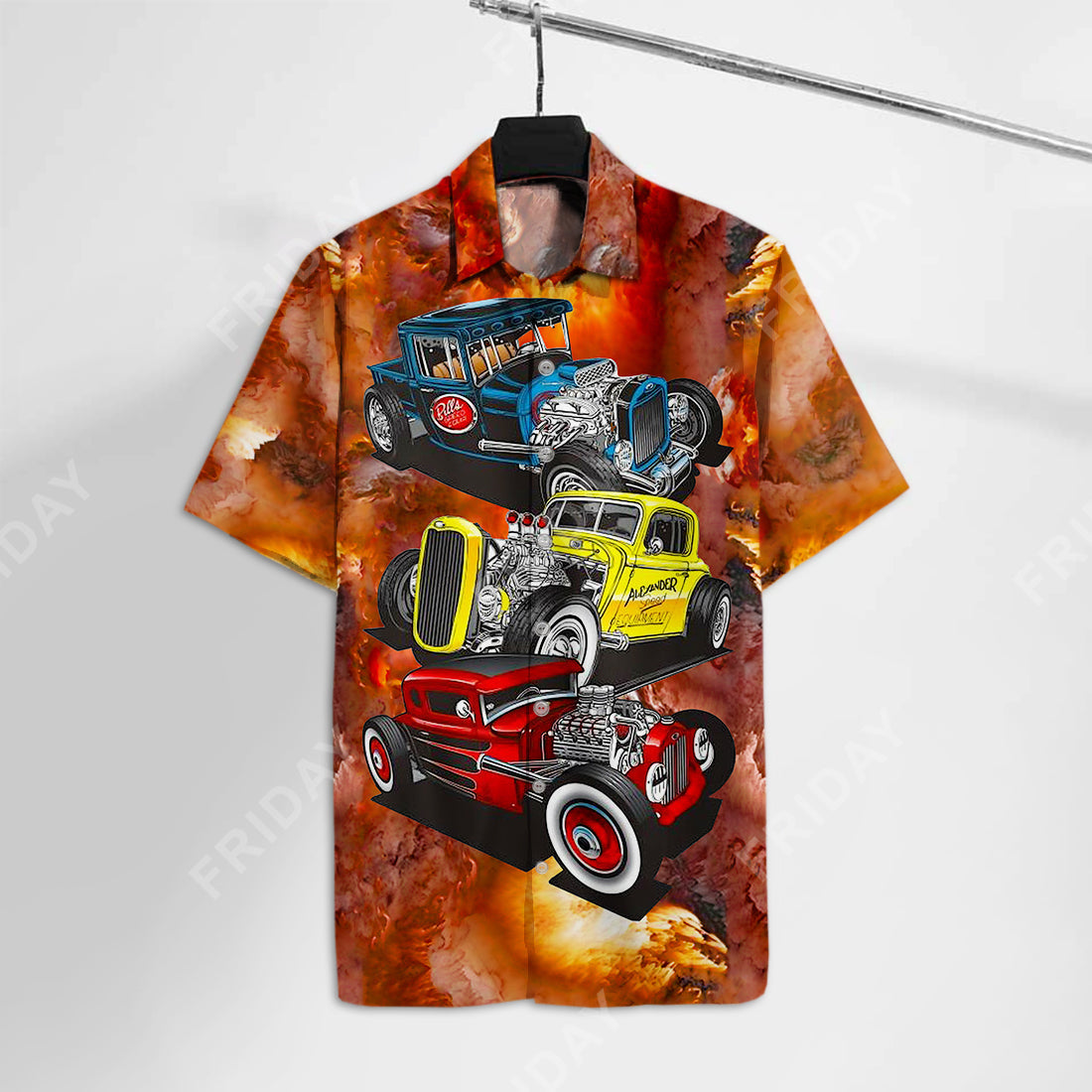 Unifinz Hot Rod Hawaii Shirt Cars Orange Cloud Aloha 2022 Ha1177