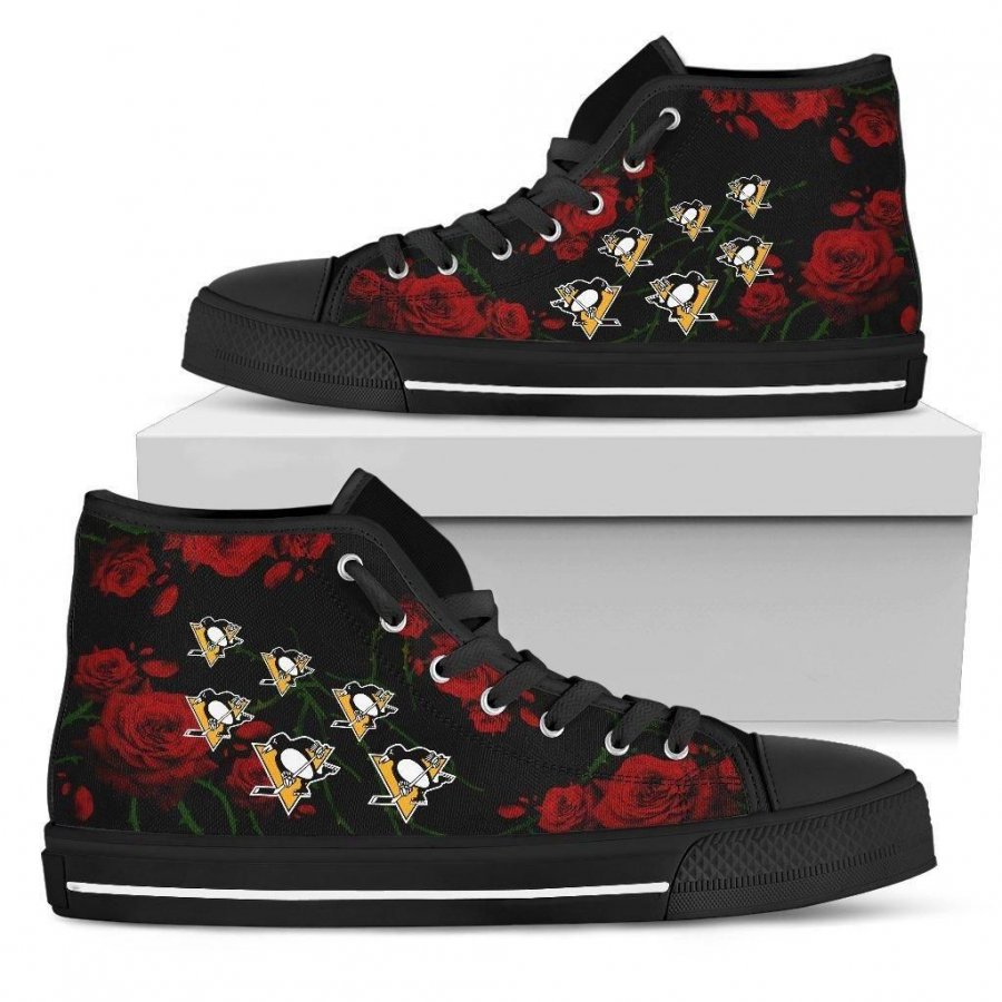 Lovely Rose Thorn Incredible Pittsburgh Penguins High Top Shoes #843