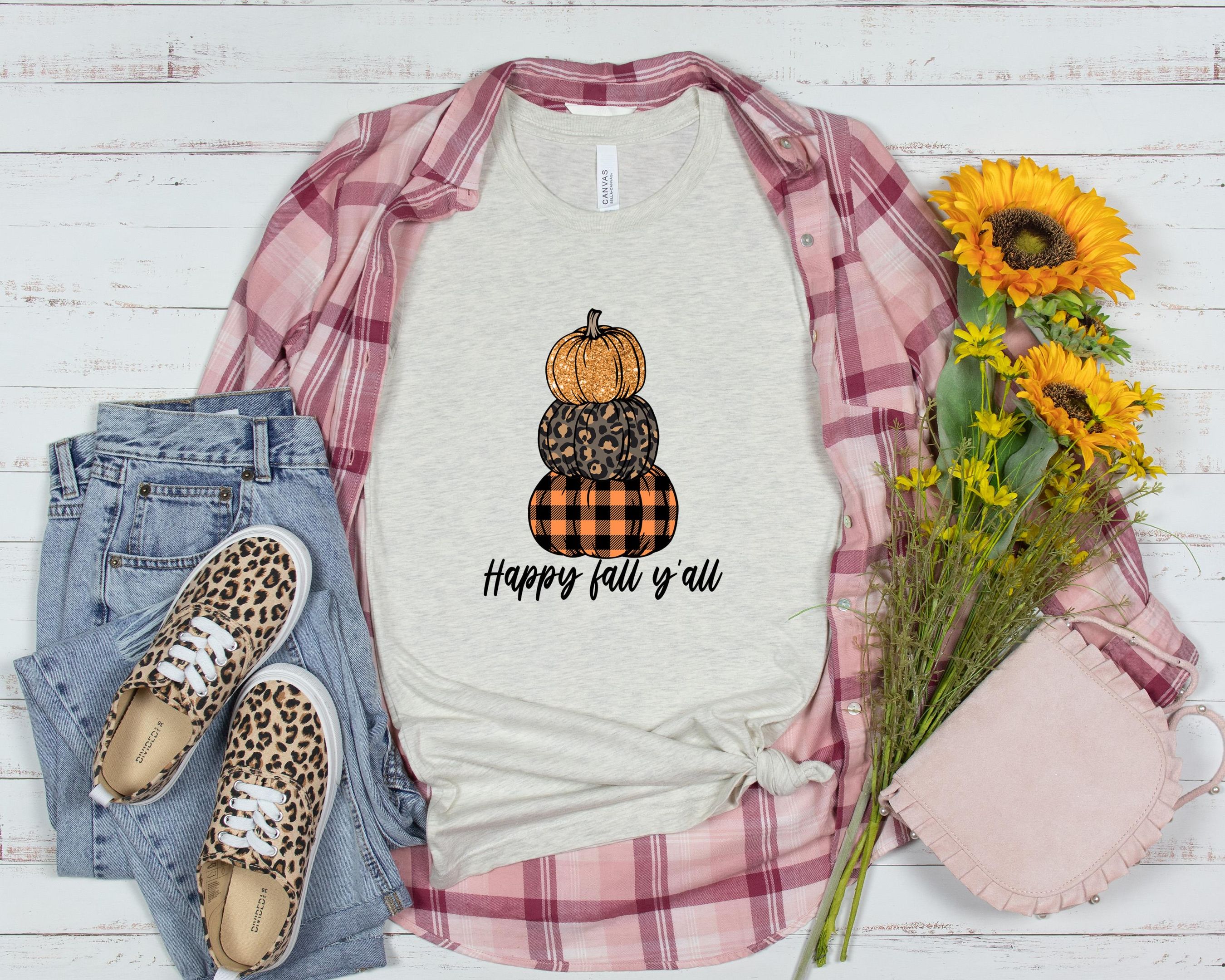 Happy Fall Y’All Shirt, Plaid Pumpkin, Leopard Pumpkin, Fall Season Shirt, Autumn Shirt, Happy Mid Shirt, For Autumn Shirt, Pumpkin Season Shirt