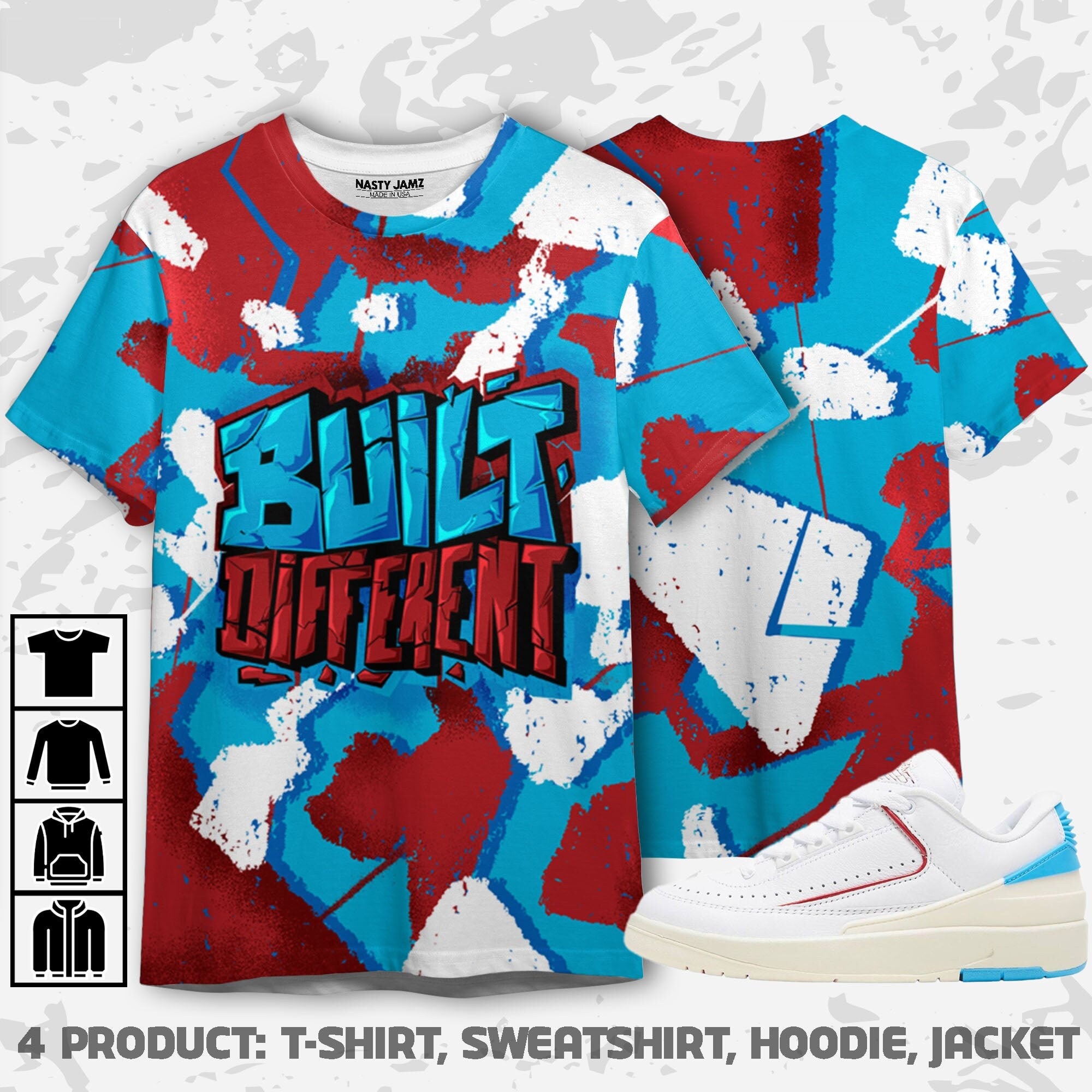 Built Different 3D Broken Unisex Sneaker Shirt match Jordan 2 Low University To Chi Built Different Tees , Shirt match To Sneaker