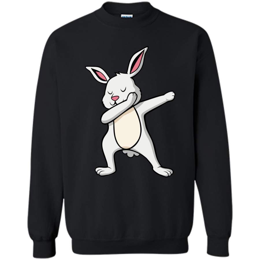 Dabbing Easter Bunny Shirts For Boys and Girls White Rabbit Printed Crewneck Pullover Sweatshirt 8 oz