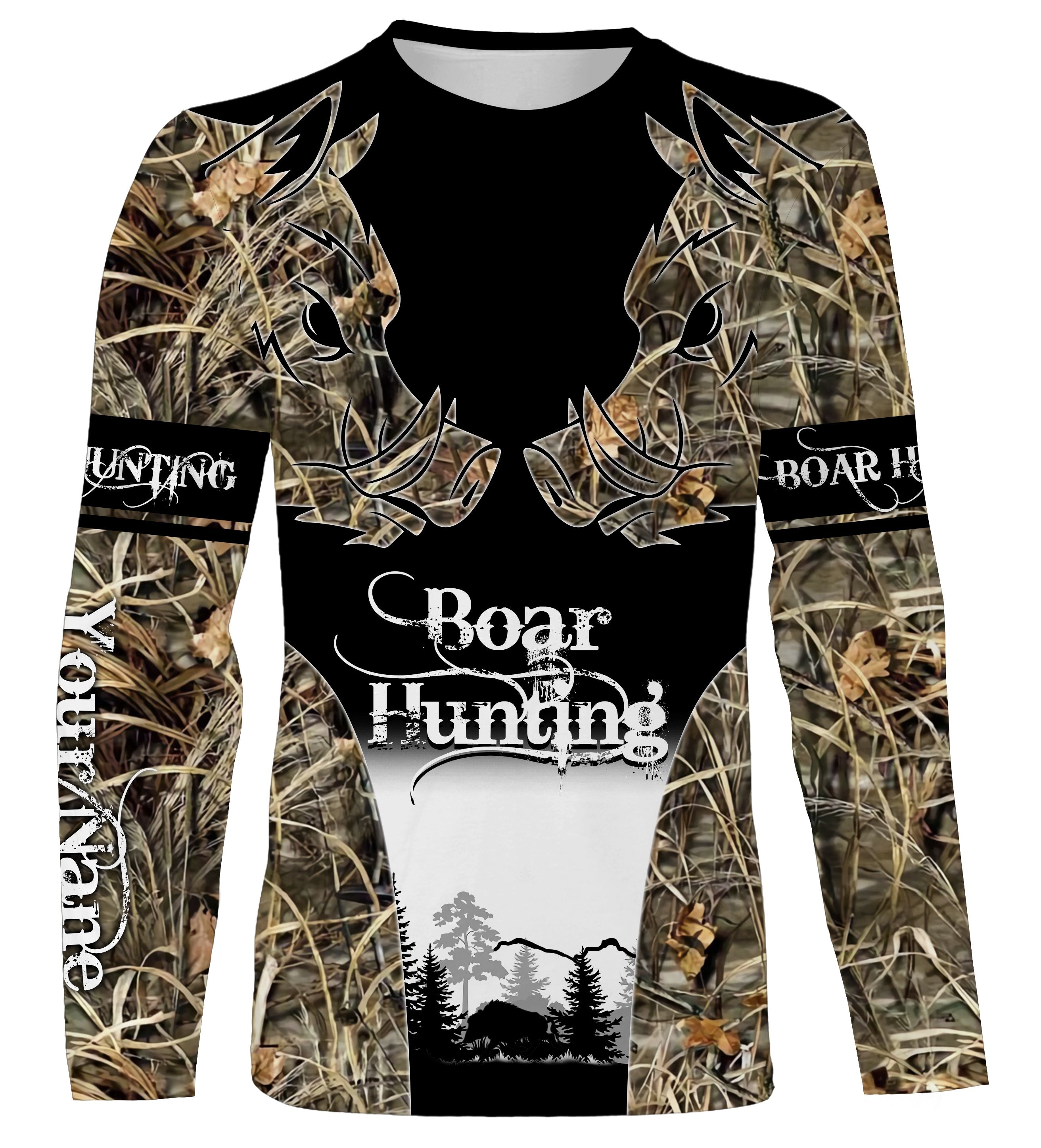 Wild Hog Hunting Camo Custom Name Full Printing Shirt, Hoodie – Personalized Hunting Gifts For Boar Hunters Nqs2634