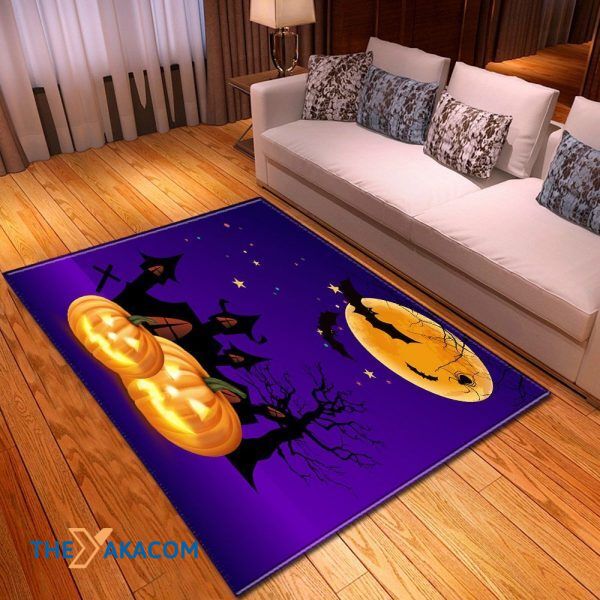 Beautiful Night Pumpkin Happy Halloween Rectangle Area Rug Floor Decor