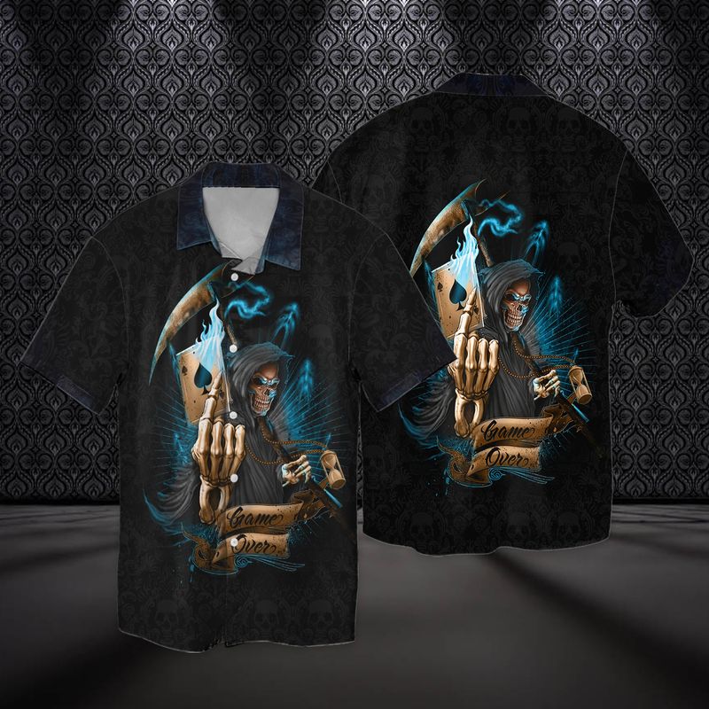 Game Over God Of Death Ace Card Black Full Print Hawaii Shirt Ha98254