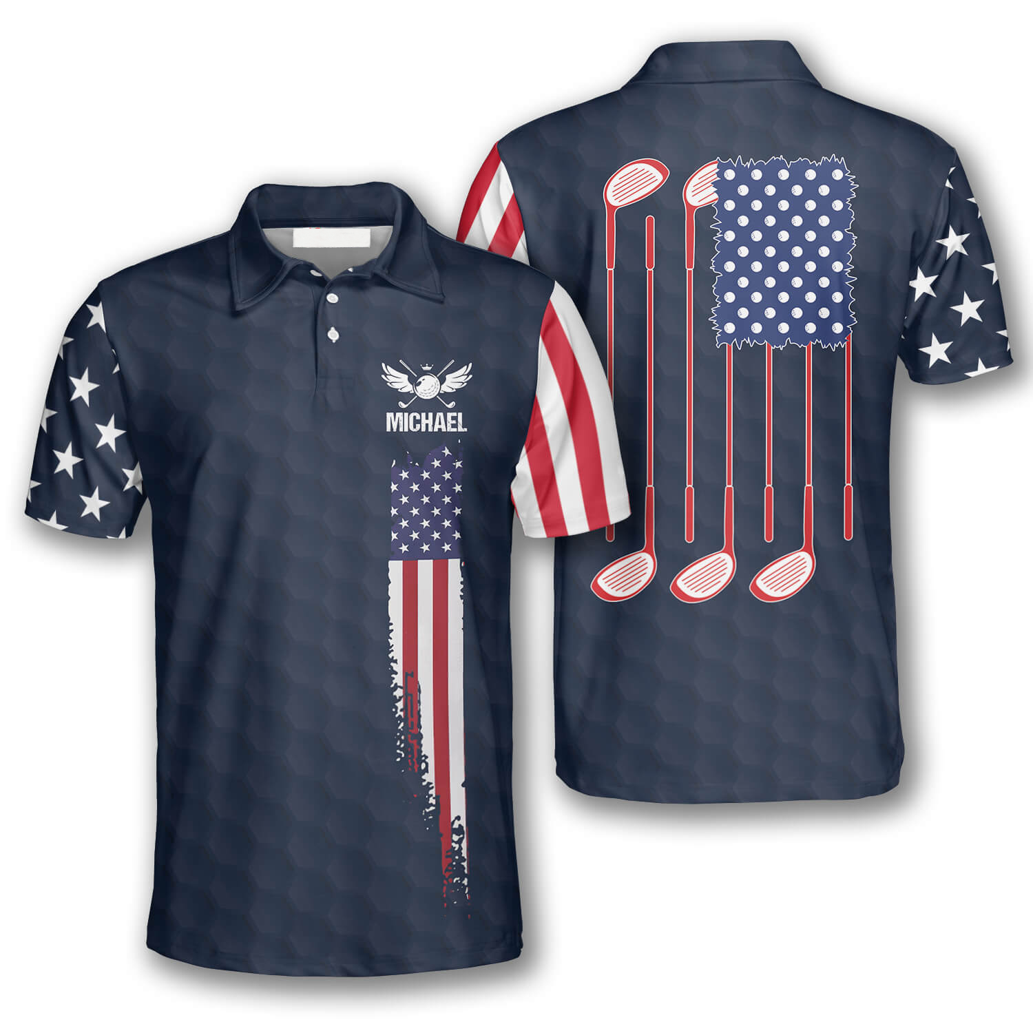 American Flag Navy Custom Golf Polo Shirts For Men