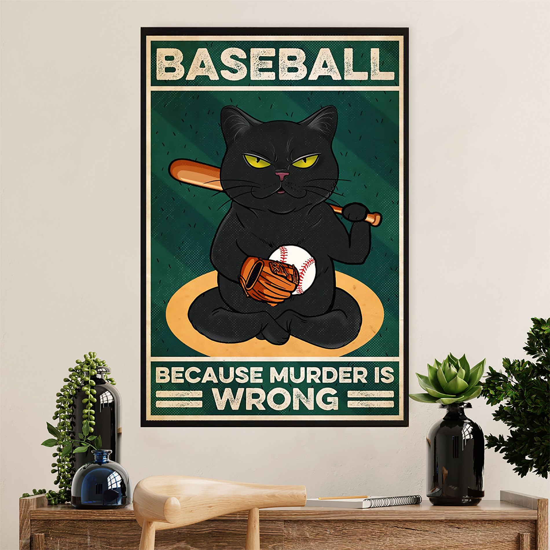 Baseball Canvas Wall Art Prints | Because Murder Is Wrong | Home Décor Gift For Baseball Player