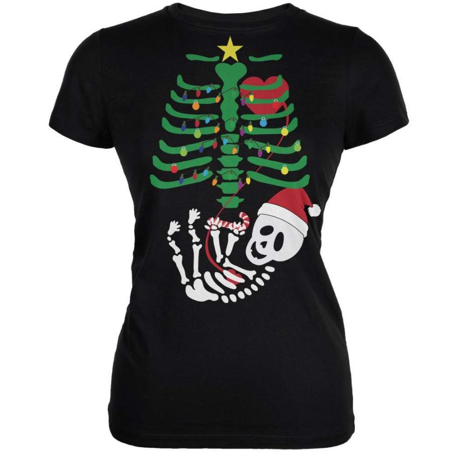 Christmas Tree Baby Skeleton Candy Cane Black Juniors Soft T-Shirt