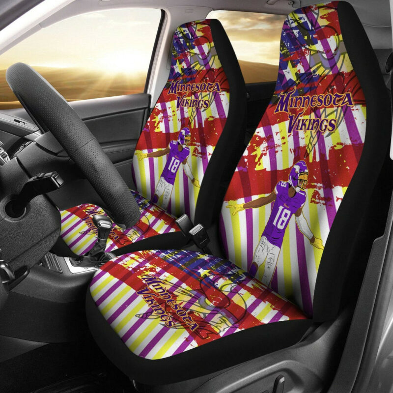 Minnesota Vikings American Football Team  Justin Jefferson 18 Win Running On Painting Flag Car Seat Covers