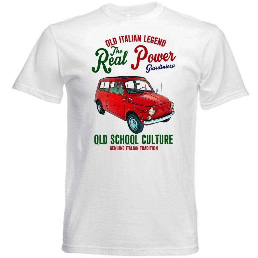 Vintage Italian Car Fiat 500 Giardiniera White Graphic Tee Shirt Mens Round Neck Short Sleeves Cotton T-shirt Bottoming T Shirt Fashion Tops Casual Clothing