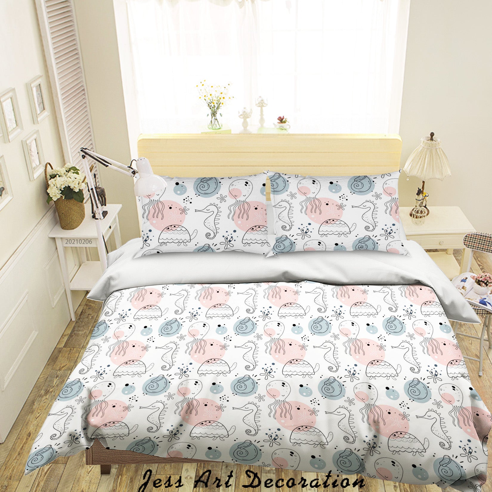 3D Hand Drawn Animal Seahorse Octopus Quilt Cover Set Bedding Set Duvet Cover Pillowcases 206