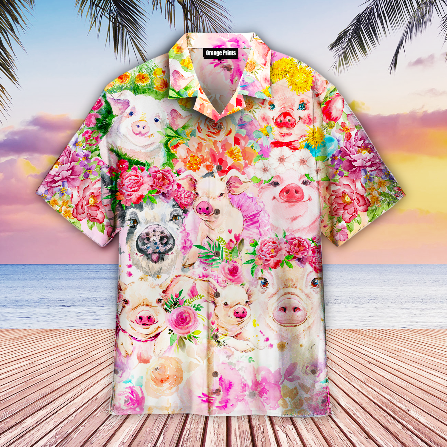 Watercolor Pig Flower Tropical Hawaii Shirt For Men Women Ha30891