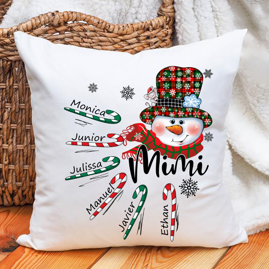 Mimi Snowman Christmas Candy Kid Names Pillow