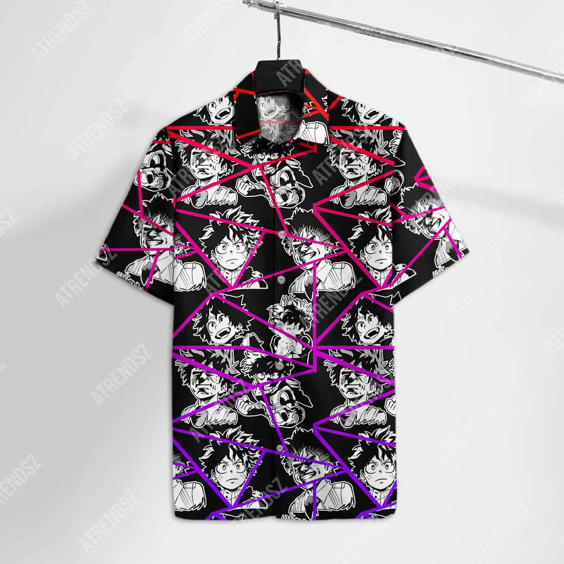 Unifinz My Hero Academia Hawaii Shirt Midoriya Izuku Faces Black Pink Aloha 2022 Ha29868