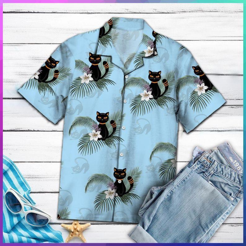 Black Cat Tropical Hawaii Shirt Unisex Adult Ha43422