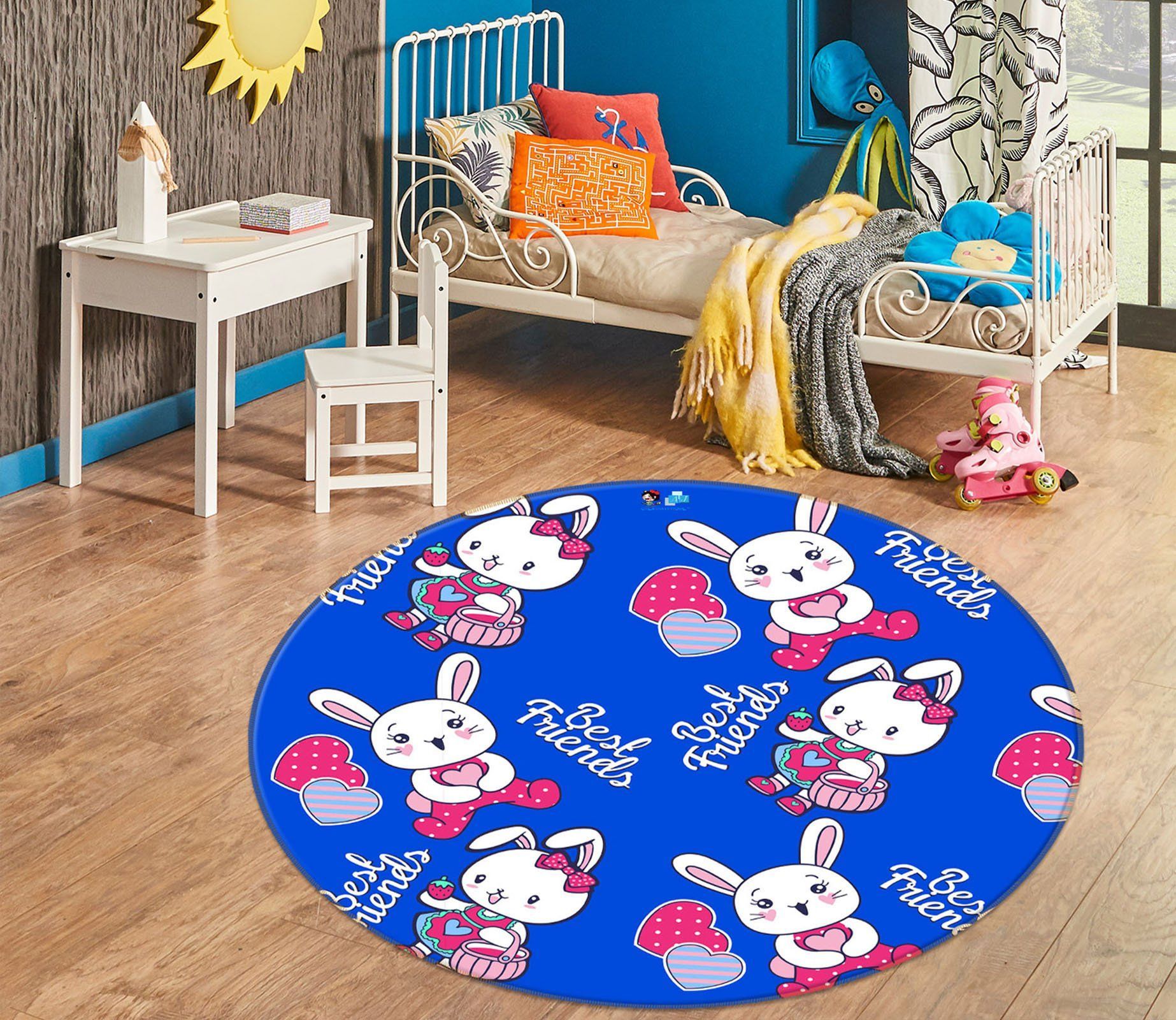 3D Rabbit Pattern 75062 Round Rug – Round Carpet Home Decor