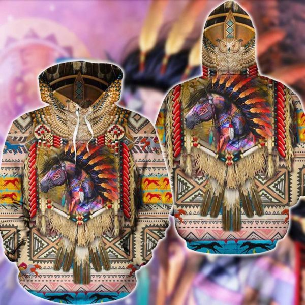 Native Feather Color Horse Hoodie