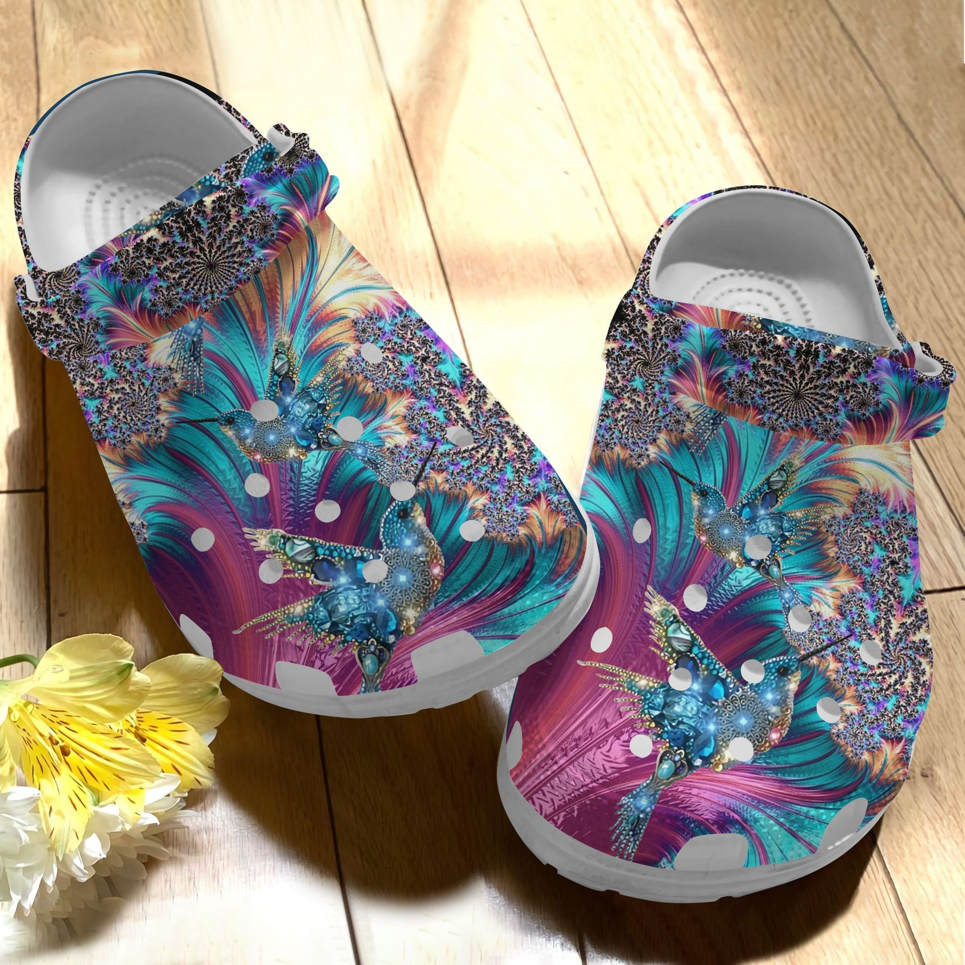 Hippie Hummingbird Shoes Crocs Clogs Birthday Gift For Women Girl – Bling-Hmb