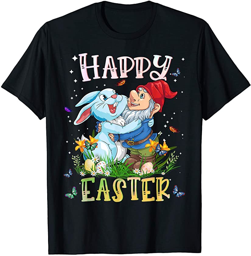 Cute Gnome Hugs Bunny Happy Easter Egg Hunting Gnomes Gift T-Shirt