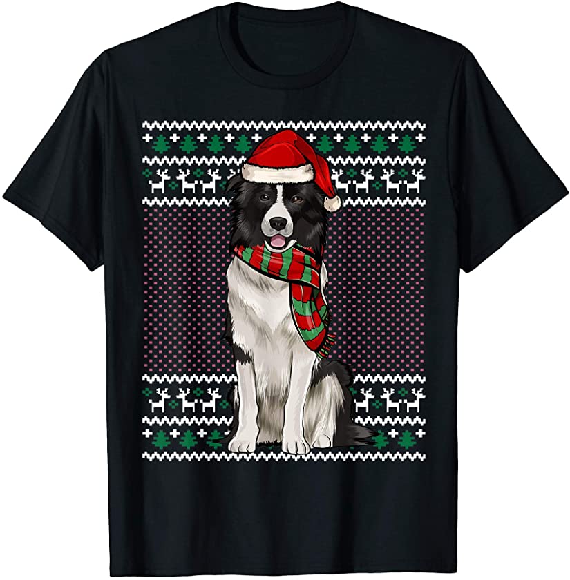 Xmas Border Collie Dog Santa Hat Ugly Christmas T-Shirt