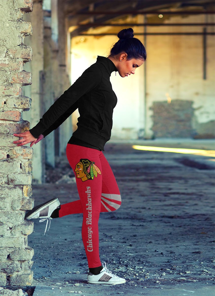 Through Logo Spread Body Striped Circle Chicago Blackhawks Leggings