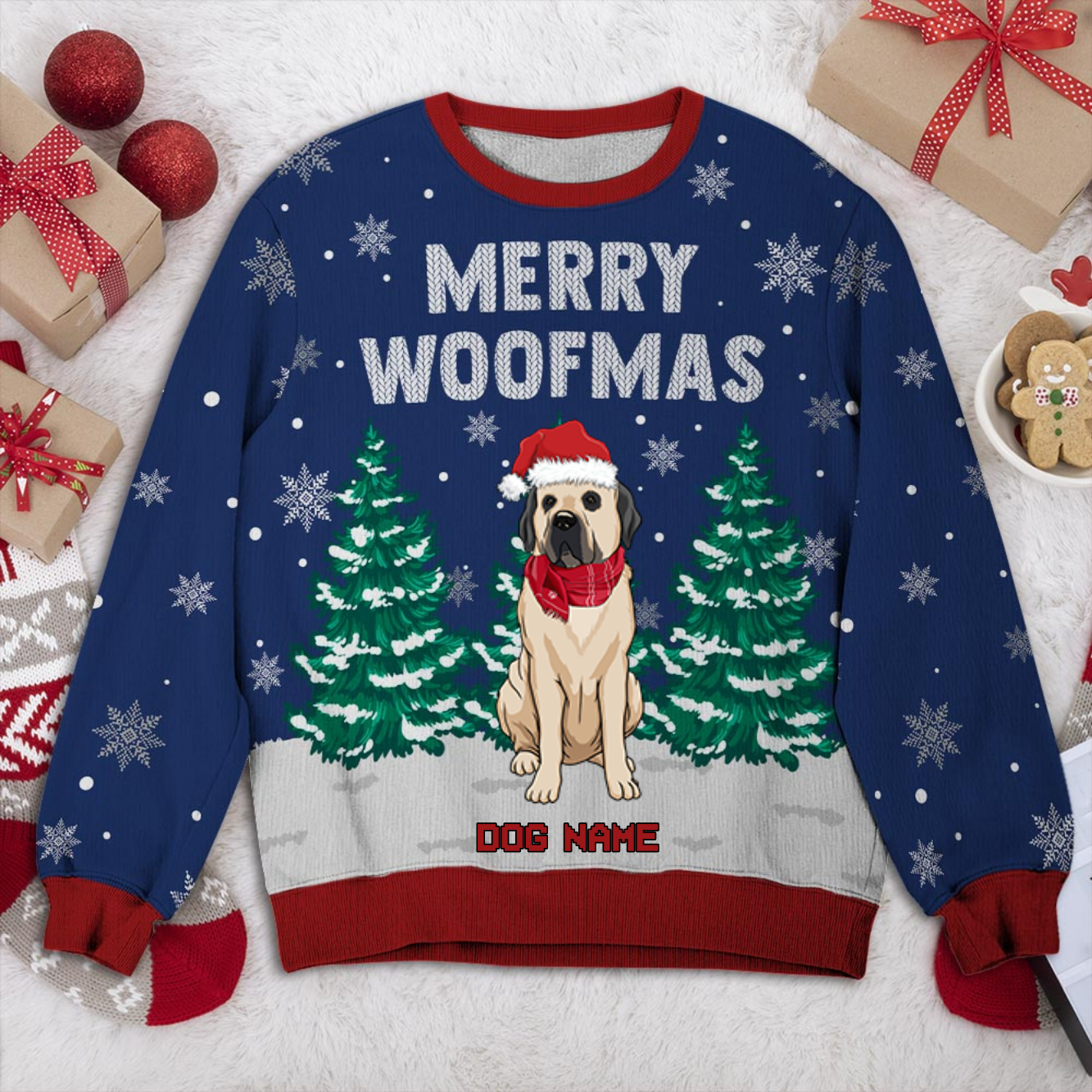 Spanish Mastiff Personalized Sweater, Dog Ugly Christmas Sweater